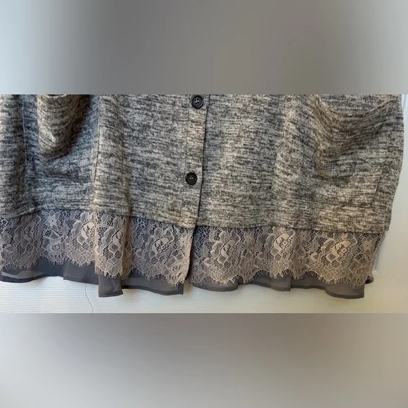 LOGO Lori Goldstein Button Up Lace Trim V-neck Sweater Vest, Women’s, Lg, Gray - Picture 4 of 16
